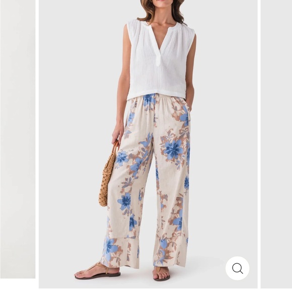 Free People Pants - Free People Blue Floral Wide-Leg Pants